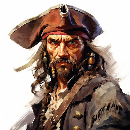 Pirate clipart in the style of Oil painting, on a white background