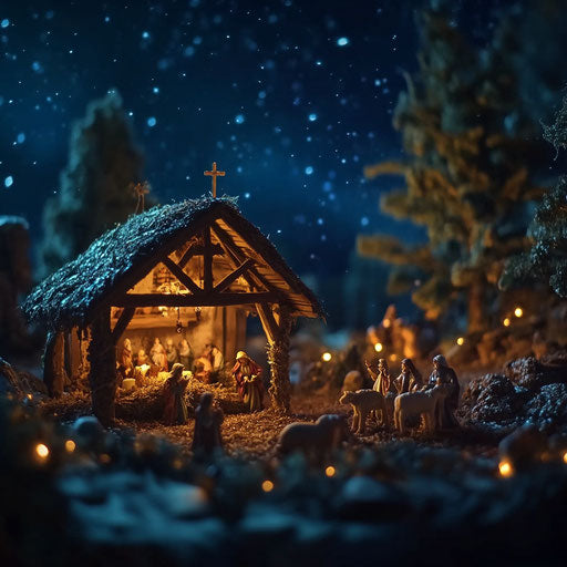 Animated manger scene with light and music