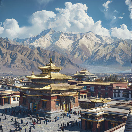 Hyperrealistic photo of the Jokhang Temple in Lhasa with the Himalayas in the background