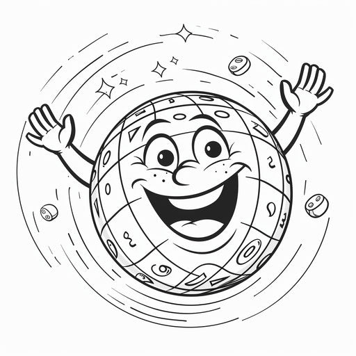 Whimsical cartoon bingo ball with a smiling face