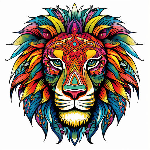 Lion head design with mandala pattern for coloring