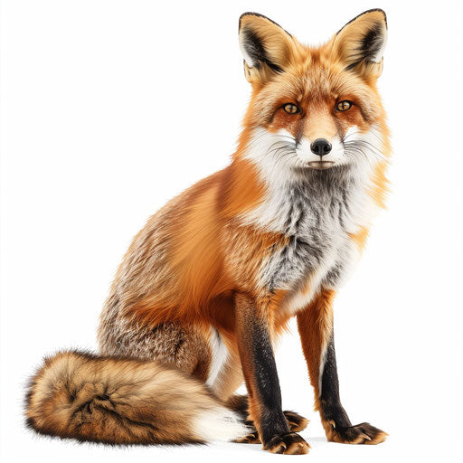 Fox illustration in realistic style on white background, high detail
