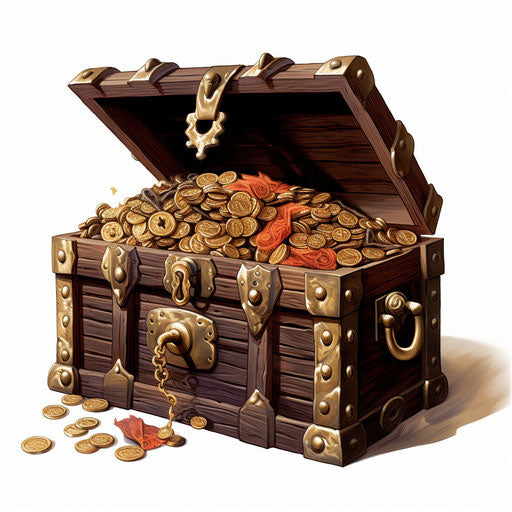 Treasure chest clipart in the style of Chiaroscuro Art, on a white background