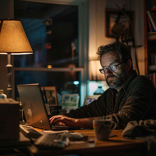 Dedicated entrepreneur working late in cozy home office