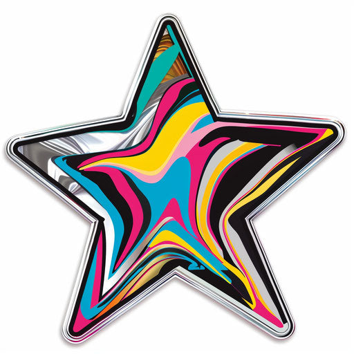 Colorful star with rainbow on silver background