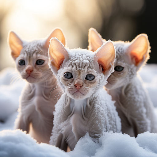 Devon Rex kittens playing in the snow