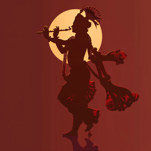 Flat deep maroon background with Krishna clipart in a realistic depiction