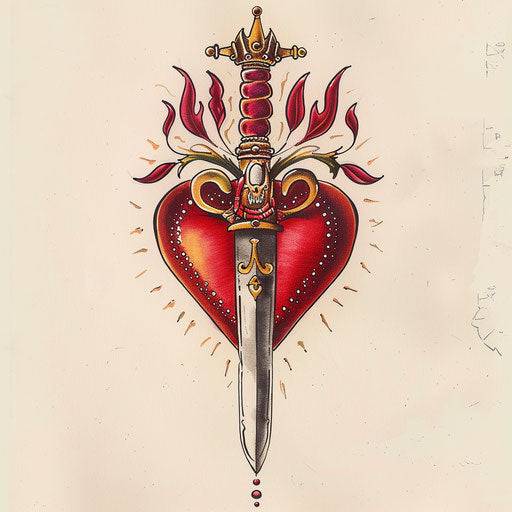 Traditional heart and dagger, Ed Hardy style