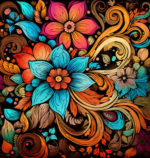 Beautiful floral doodle in colorful and energetic style