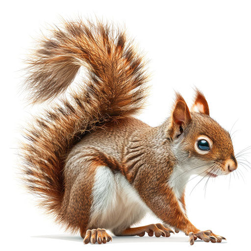 Realistic squirrel clipart on white background, vibrant colors
