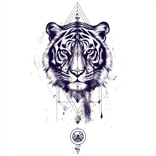 Tiger tattoo on hand with geometric shapes - sketch