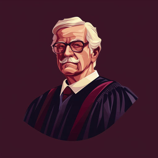 Realistic judge clipart on rich, luminous burgundy backdrop
