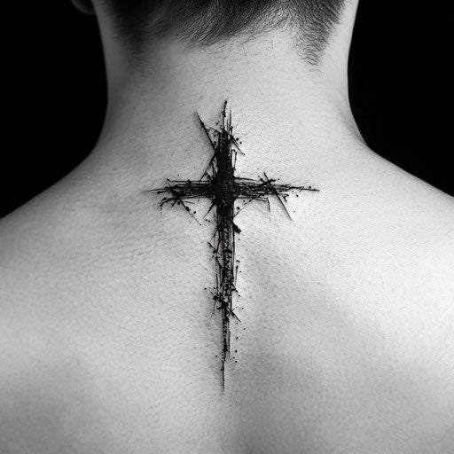 Sketch of small neck tattoo male with a simple cross