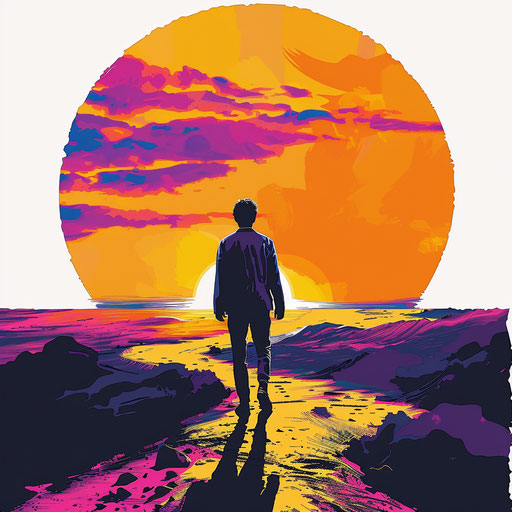 The end clipart in photo realistic style with a flat random background, vibrant tones and enhanced clarity