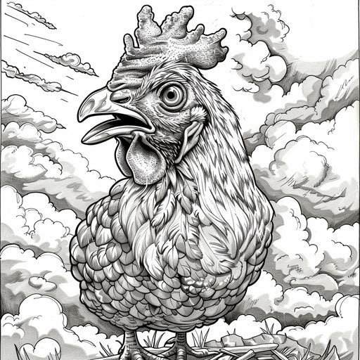 Satirical cartoon of a chicken in Andy Marlette style