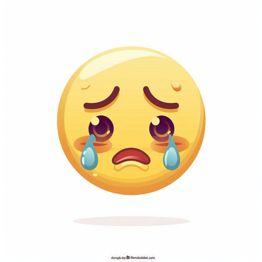 Sad face on white background with pale blue tears