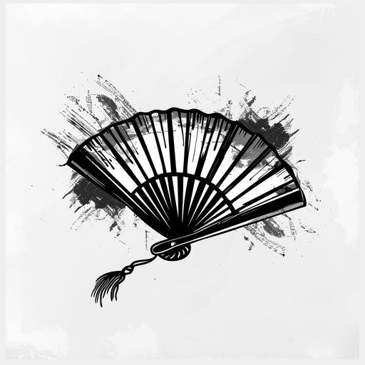 Simple tattoo sketch of an oriental fan in black ink