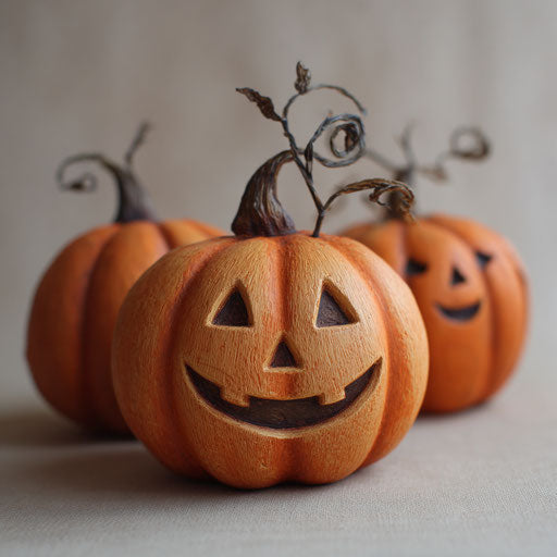 Smiling pumpkin with triangular eyes and a stem