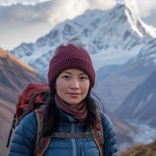Beautiful Asian woman hiking in the Himalayas