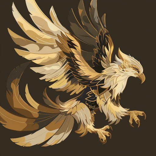 Dynamic sketch of a griffin in flight, golden and bronze tones