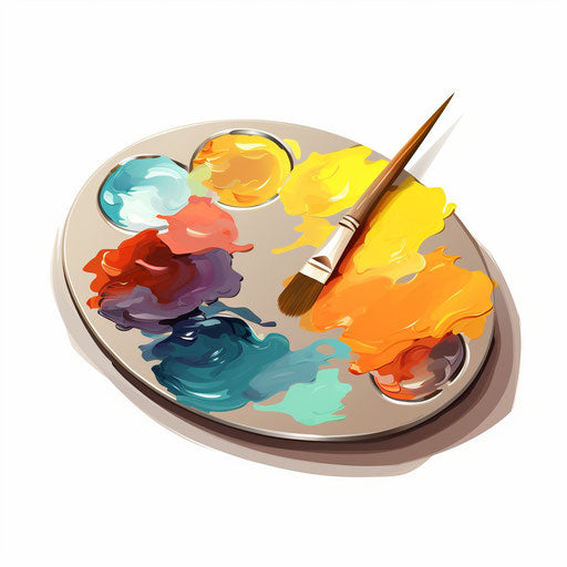 Paint palette clipart in the style of Oil painting, on a white background