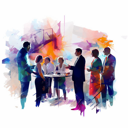 Meeting clipart in Impressionistic Art style, on white background