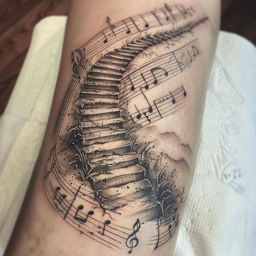 Path of music notes to the horizon