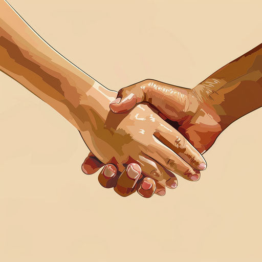 Holding hands illustration in photo realistic style with a flat random background, glossy finish and sharp outlines