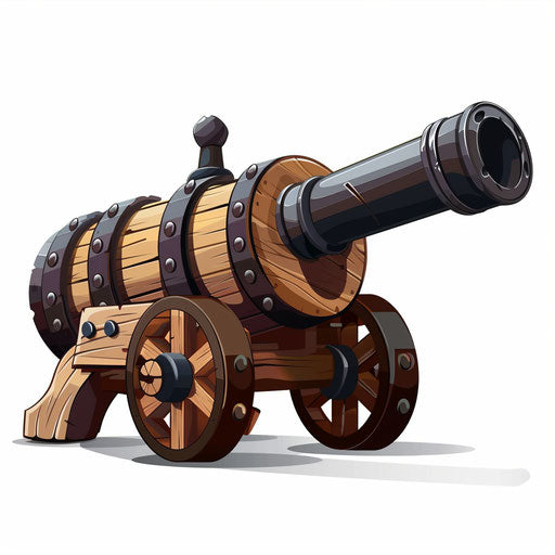 Cannon clipart in photo realistic style with a flat and white background, high contrast and vibrant colors