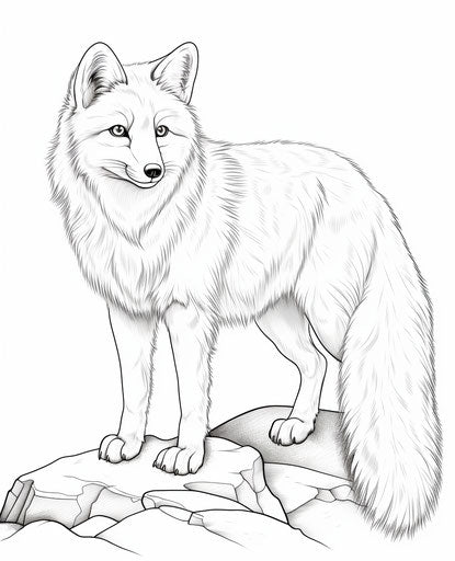 Arctic fox coloring pages, realistic style, captivating, light red and teal, tenwave, soft 25:31