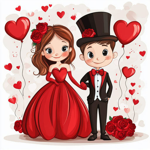 Valentine's Day couple, cute red hearts cartoon illustration
