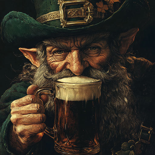 Illustration of an old leprechaun drinking beer for St. Patrick's Day