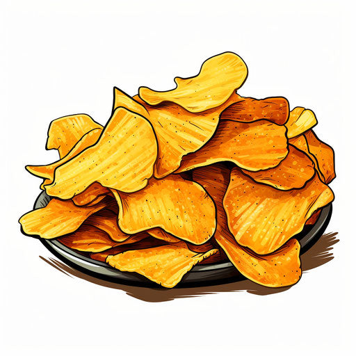 Potato chips clipart in Chiaroscuro Art style, on white background