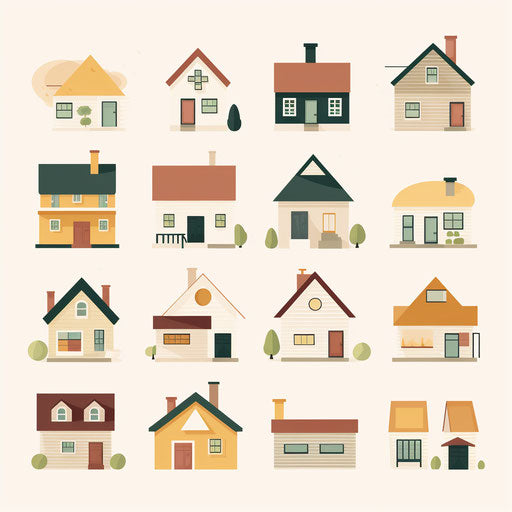Minimalist style house clipart images on a white background