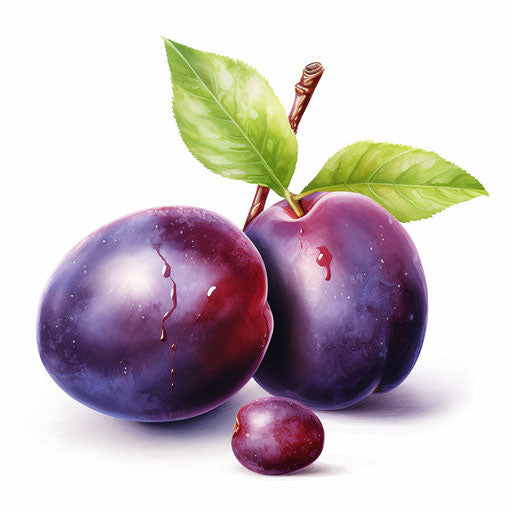 Plum illustration in the style of oil painting, on a white background