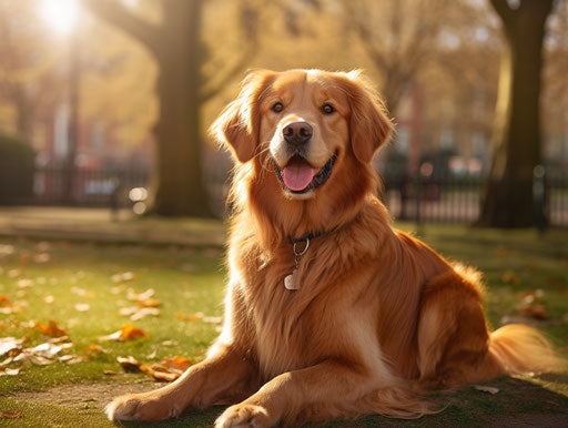 Golden dog sitting in park