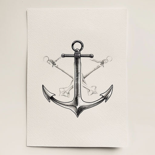 Mariner tattoo: crossed anchors in minimalist black on pure white