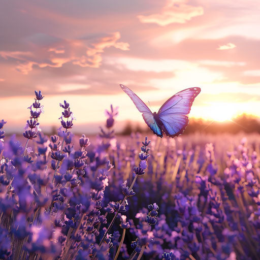 Peaceful lavender field at sunset