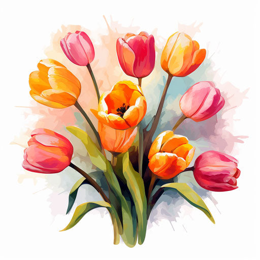 Tulips clipart in the style of Oil painting, on a white background