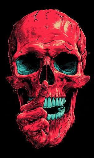 Skull and crossed fingers illustration, hyper-detailed style