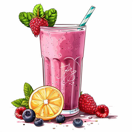 Photo-realistic smoothie clipart on white background with vibrant colors