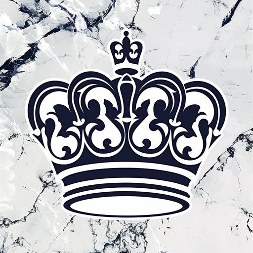 Crown logo in navy and white with a luxurious background