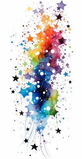 Colorful paint splattered stars in gothic black and white style