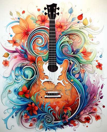 Naïve drawing of guitar and love