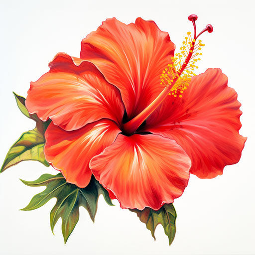 Hawaiian flower clipart in the style of Oil painting, on a white background