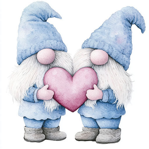Valentine's Day cute gnomes holding pastel heart