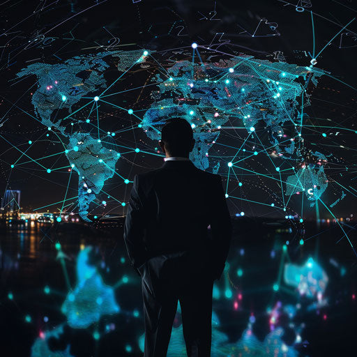 Business man with digital world map