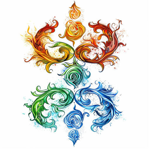 Interconnected symbols of the four elements in vibrant colors