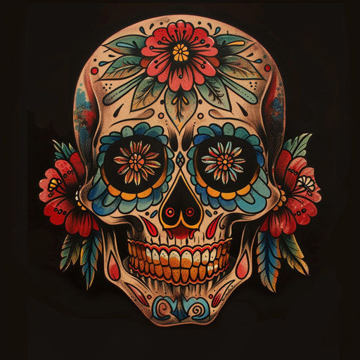 Bold tattoo sketch in dramatic colors and shading