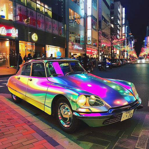 Holographic car in bustling Tokyo streets